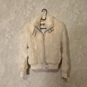 Authentic Designer NWOT VTG Genuine Rabbit Teddy Jacket buckle accents in Cream